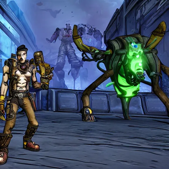 Image similar to A grotesque Discord mod as the final boss of Borderlands, videogame screenshot