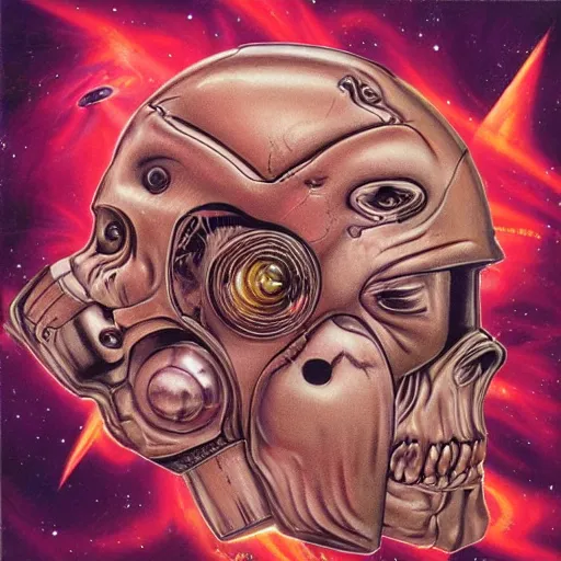 Prompt: soft galactic extraterrestrial hell curve mullet peach metal album cover butter , by Eleanor Vere Boyle and Simon Bisley and Ernst Max , trending on deviantart , synthwave , line art