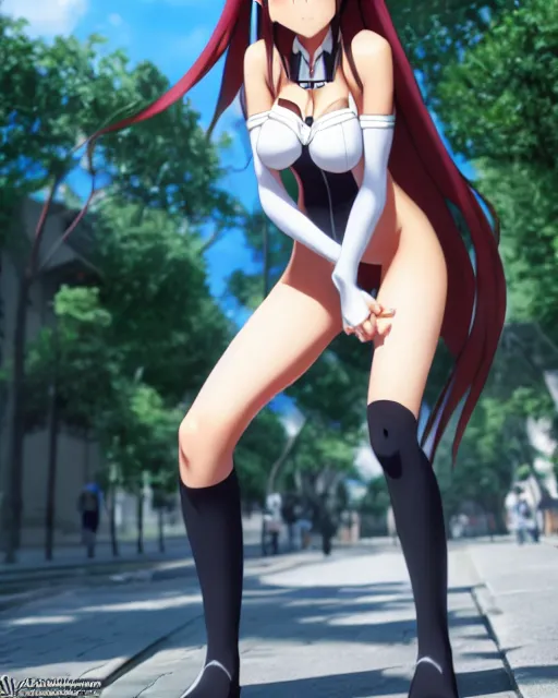 Prompt: photo of asuna from sao in the middle of the city, asuna by a - 1 pictures, by gil elvgren, enoch bolles, glossy skin, pearlescent, anime, very coherent, maxim magazine, 3 d, vray, unreal 5, octave rendey, maya