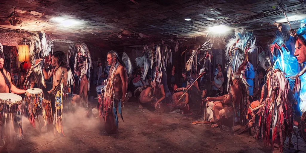 Image similar to of Native American shaman drumming by Liam Wong and Boris Vallejo