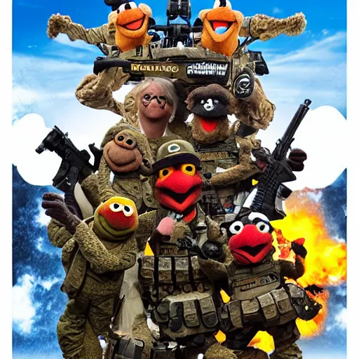 Image similar to muppet puppet special forces. epic action military vfx movie poster.