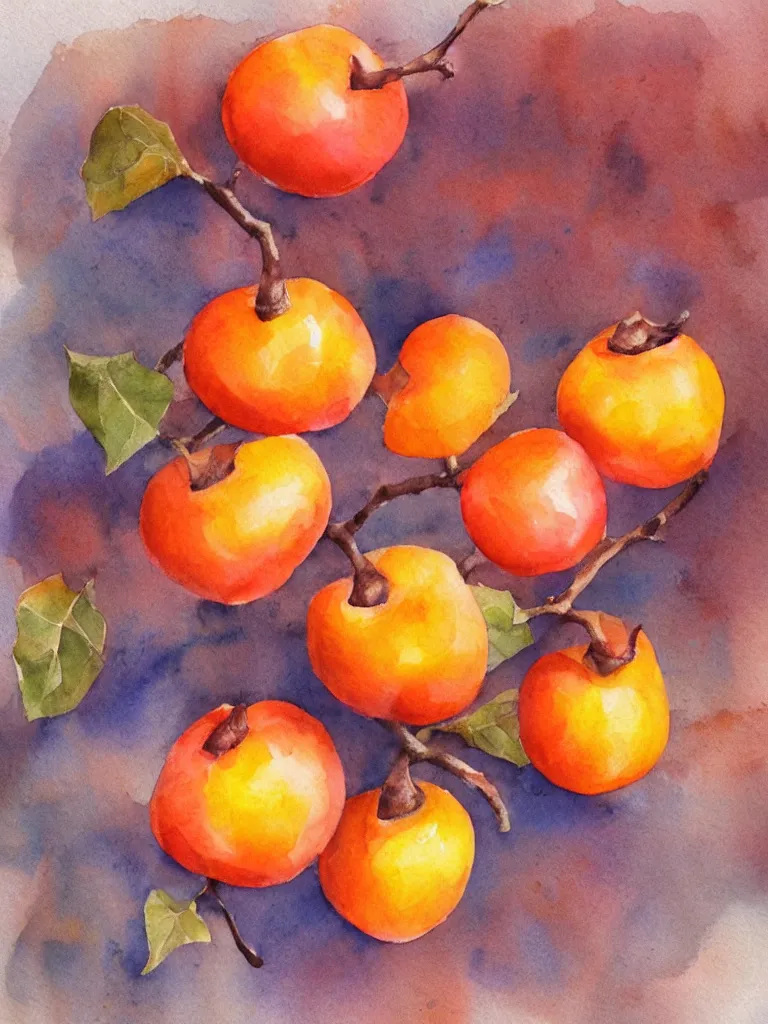 Image similar to autumn persimmon watercolor by arti chauhan trending on artstation