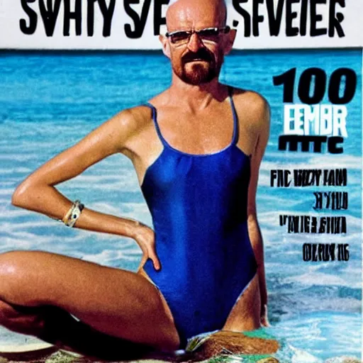 Image similar to Walter White on the cover of Swimsuit Illustrated (1985)