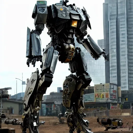 Prompt: cinematic still in real steel movie and westworld and pacific rim movie, one slim full body ornate humanoid armored core mega mech by fujioka kenki and by mamoru nagano