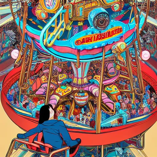 Image similar to crazy funfair ride, extremely detailed, sharp focus, wide view, full body shot, smooth, digital illustration, by james jean, by rossdraws, frank franzzeta, mcbess, sakimichan