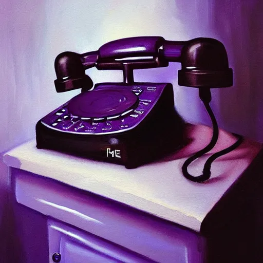 Prompt: chill purple old phone aesthetic, oil painting, pale colors, high detail, 8 k, wide angle, trending on artstation,