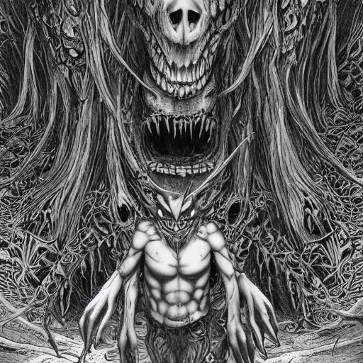 Image similar to a strange eerie magical scary creature in an eerie uncanny hell, transluscent neon, horror, concept art, detailed, intricate, award - winning, cinematic, by kentaro miura