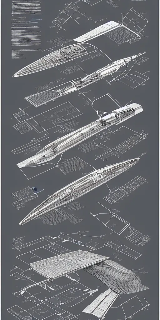 Prompt: photorealistic poster of the spaceship piece part { wing, propulsion system, rocket, fuselage, cockpit },. exploded view, ultra - detailed, scientific schematics, blueprint, hyperdetailed vector technical documents, callouts, archviz, legend,