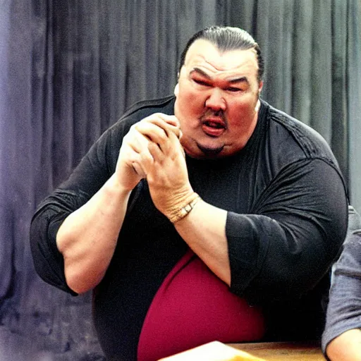 Prompt: obese steven seagal being eaten by grandma