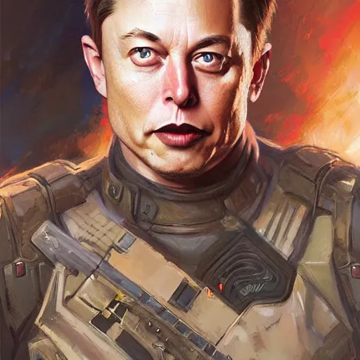 Prompt: Elon Musk as a soldier, closeup character art by Donato Giancola, Craig Mullins, digital art, trending on artstation