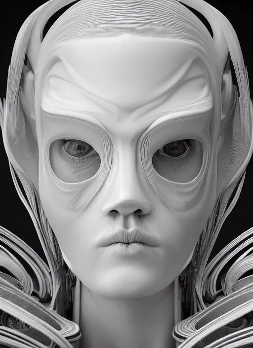 Prompt: hyper detailed ultra sharp portrait of a beautiful well contoured porcelain ivory smooth fair subconscious god tsunami, up close shot, sharp focus, global illumination, radiant light, biomechanical white silver gold rhizomorphs, cyberpunk brackets, alexandre ferra white mecha, irakli nadar, alexander mcqueen, octane highly render, 4 k, ultra hd,