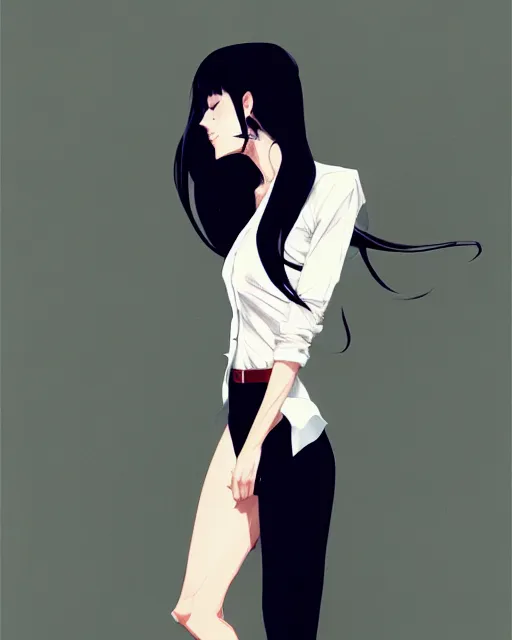 Image similar to a ultradetailed full body portrait of a woman dressed in a white shirt with a tie, by conrad roset, greg rutkowski and makoto shinkai trending on artstation