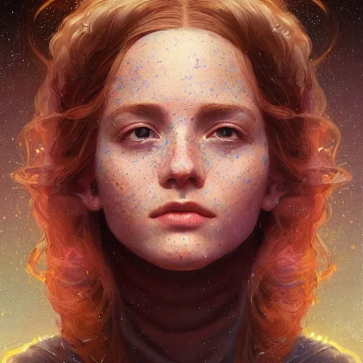 Image similar to portrait of a girl with the universe inside her head, filaments, surreal, intricate, headshot, highly detailed, digital painting, artstation, concept art, sharp focus, cinematic lighting, illustration, art by artgerm and greg rutkowski, alphonse mucha, cgsociety, science fiction