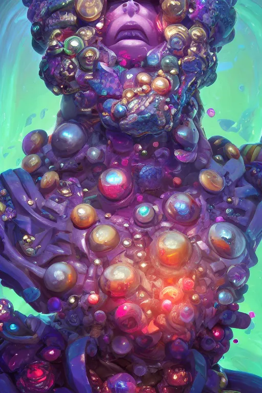 Image similar to maximalist detailed gemstone golem portrait by adoryanti, machine. delusions, holosomnia, electrixbunny, rendered in discodiffusion. decorated with pearls and gems, behance hd by jesper ejsing, by rhads, makoto shinkai, ilya kuvshinov, rossdraws global illumination ray tracing hdr radiating a glowing aura