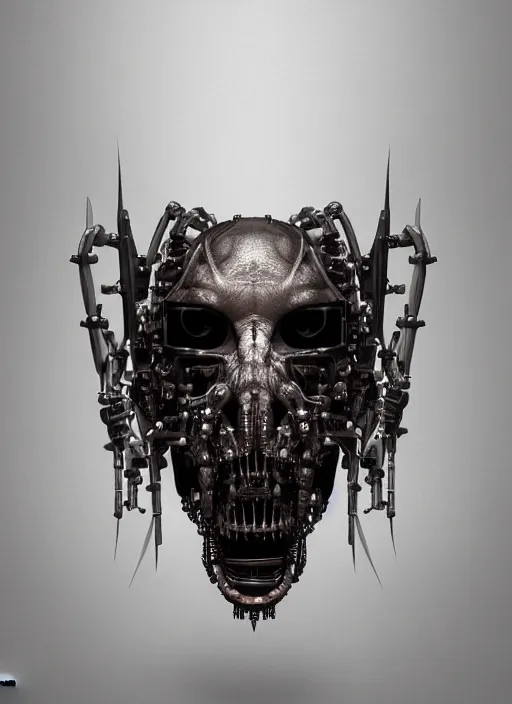 Prompt: a portrait up of a creepy looking biomechanical animal head, gigeresque cyberpunk art by ikuo hirayama, photorealism, octane render, behance hd, polycount