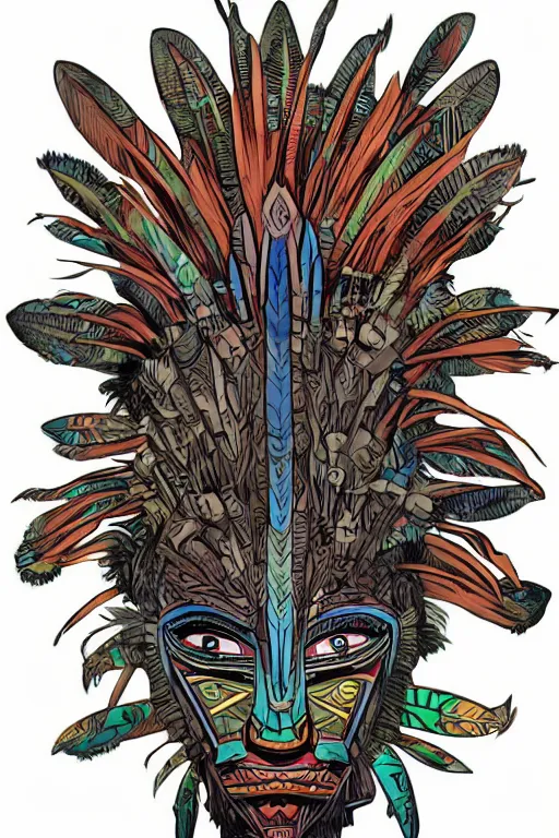 Prompt: totem animal tribal chaman vodoo mask feather gemstone plant video game illustration that looks like it is from borderlands and by feng zhu and loish and laurie greasley, victo ngai, andreas rocha, john harris radiating a glowing aura