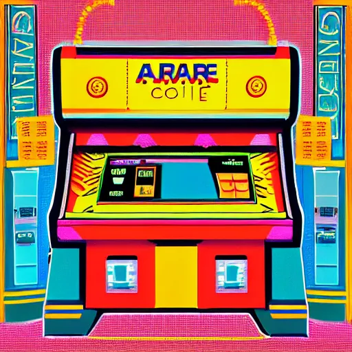 Image similar to cover art for an 80s pop album named “ARCADE”, ultra realistic , detailed