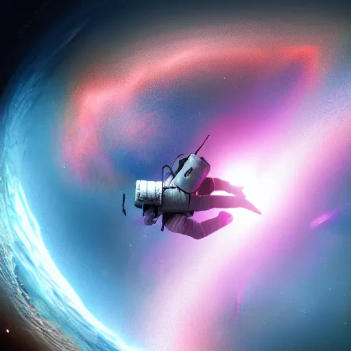 Prompt: astronaut falling into a psychedelic black hole, digital painting, trending on artstation, DeviantArt, 8k resolution, cosmic, unreal engine 5