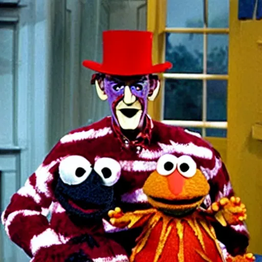 Image similar to Freddy Krueger as a Muppet on Sesame Street