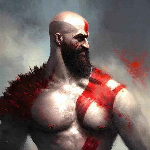 Image similar to oil painting of kratos in valhalla trending on artstation by greg rutkowski