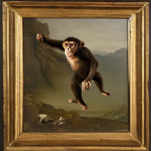 Image similar to a monkey in an oil painting, running freely, high detail, high polygon-W 768