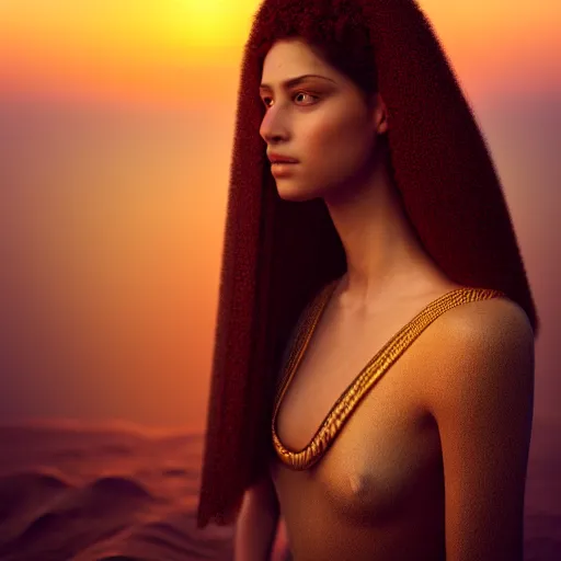 Image similar to photographic portrait of a stunningly beautiful renaissance egyptian female in soft dreamy light at sunset, contemporary fashion shoot, by edward robert hughes, annie leibovitz and steve mccurry, david lazar, jimmy nelsson, breathtaking, 8 k resolution, extremely detailed, beautiful, establishing shot, artistic, hyperrealistic, beautiful face, octane render