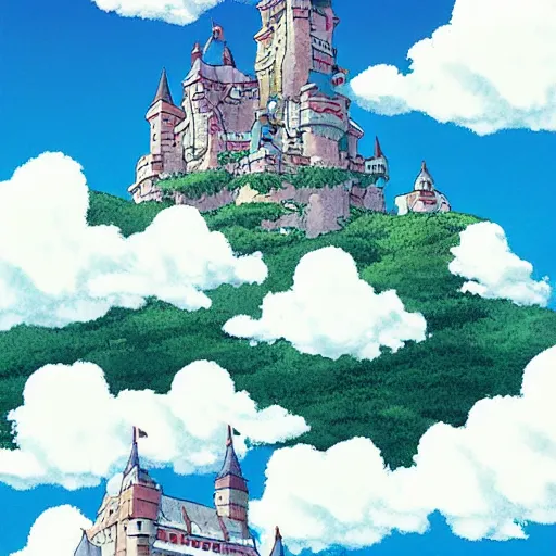 Image similar to castle floating in the clouds by studio ghibli, ultra detailed, detailed, 8 k