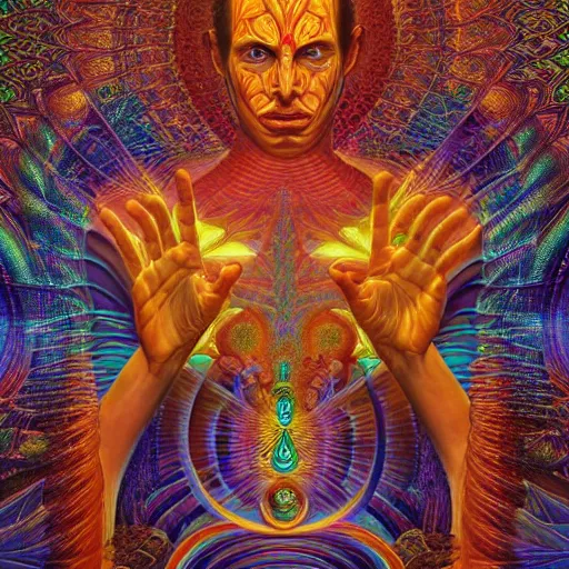 Image similar to the sacred dmt king by alex grey in the style of oil painting visionary art, intricate artwork by Tooth Wu and wlop and beeple. , trending on artstation, greg rutkowski very coherent symmetrical artwork