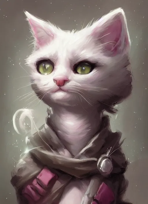 Prompt: cat black and white fur, pink nose, tiny, small, miniature animal, baby animal, short, cute and adorable, pretty, beautiful, dnd character art portrait, matte fantasy painting, deviantart artstation, by jason felix by steve argyle by tyler jacobson by peter mohrbacher, cinematic lighting