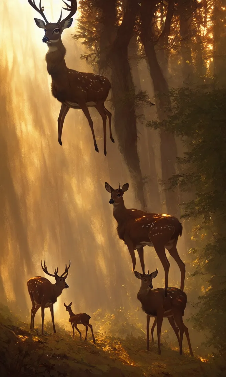 Image similar to Deer in Sherwood Forest, full frame, highly detailed, digital painting, artstation, concept art, smooth, sharp focus, illustration, art greg rutkowski and alphonse mucha