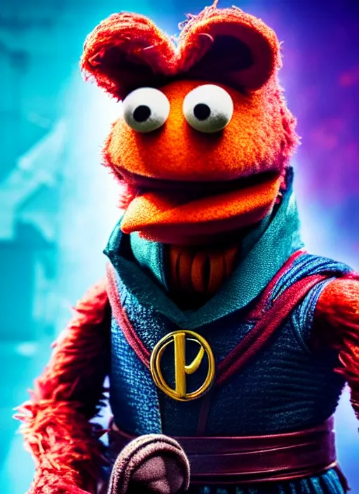 Image similar to studio portrait still of muppet!!!!! doctor strange in avengers endgame!!!!!! as a muppet muppet as a muppet, 8 k, studio lighting, key light,