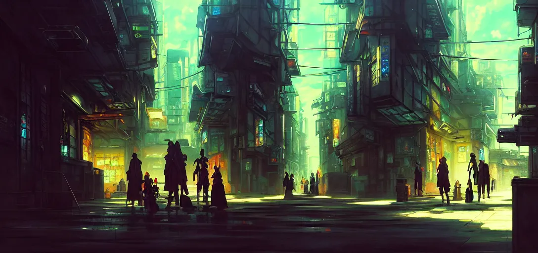 Image similar to baroque oil painting of anime key visual environment concept art of a cyberpunk city, brutalist, dark fantasy, rule of thirds, digital cel shading, fake hidden detail, trending on pixiv fanbox, acrylic palette knife and brush, style of makoto shinkai studio ghibli jamie wyeth james gilleard greg rutkowski