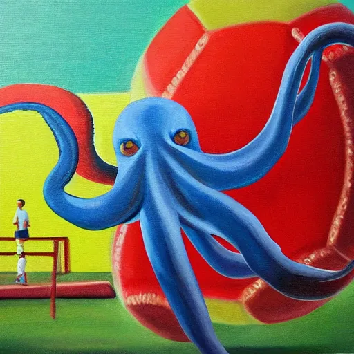 Image similar to photo - realistic painting of octopus plying soccer