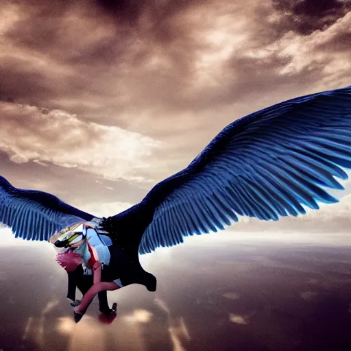 Image similar to donald trump with wings, flying, realistic, high detail, photo, 8k