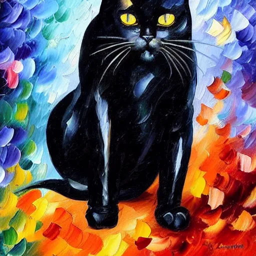 Prompt: oil painting of a black cat by leonid afremov