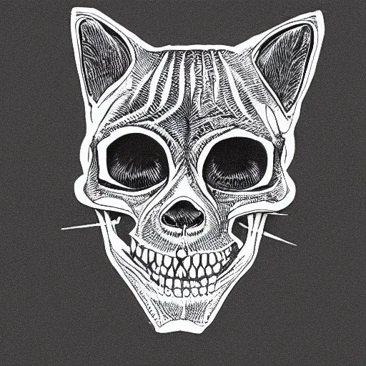 Image similar to cat skull outline, black ink on white paper