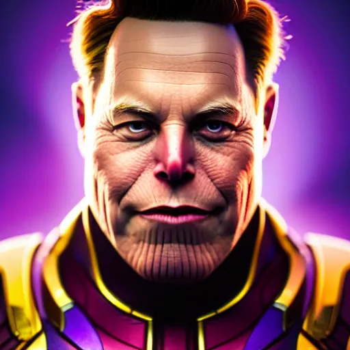 Prompt: a portrait of elon musk as thanos, the pixar adaptation, with same hairstyle, hyper detailed, digital art, trending in artstation, cinematic lighting, studio quality, smooth render, unreal engine 5 rendered, octane rendered