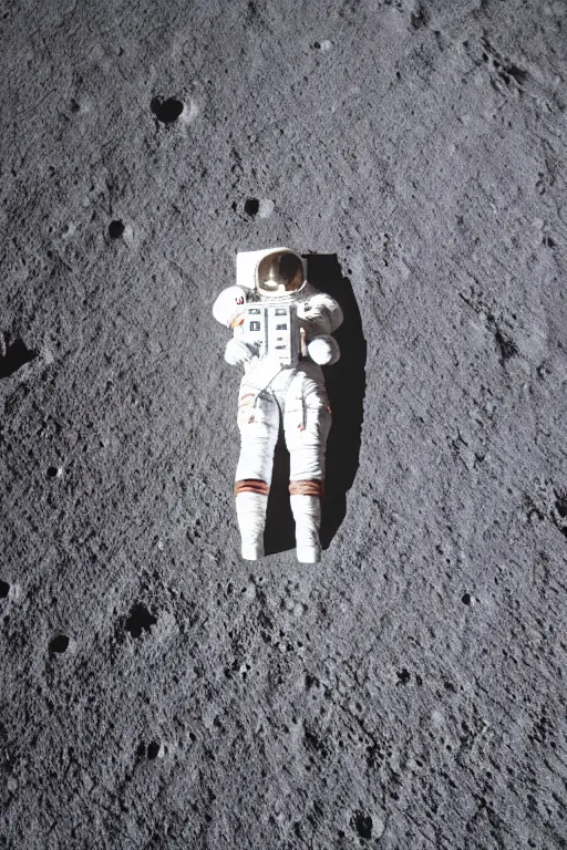 Image similar to a full body photography of an astronaut walking on the surface of the moon, bottom - view, focus on his foot, photography, photo - shot, shooting, cinematic lighting, 8 k