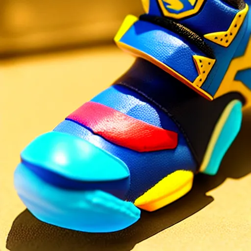 Image similar to realistic scultpure of plastic toy sneaker! design, sneaker design overwatch fantasy style mixed with aztec mayan native street fashion, focus on sneakers only, shoes designed by akira toriyama and studio ghibli