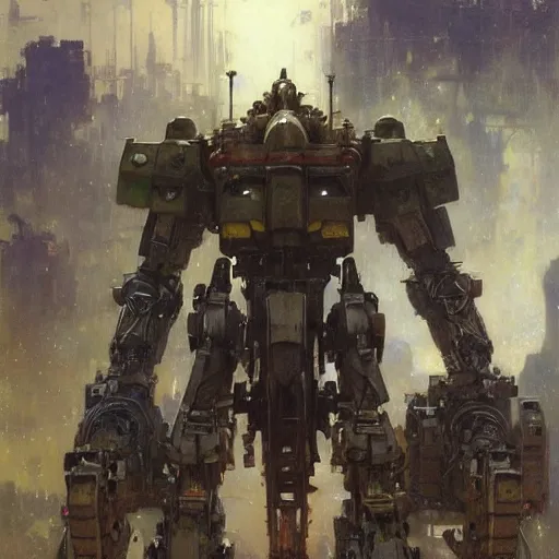 Image similar to six meters tall mech fighting in an urban environment, epic action scene, by gaston bussiere craig mullins jc leyendecker gustav klimt artgerm greg rutkowski john berkey, bergey, craig mullins, ruan jia, raymond swanland, jeremy mann, tom lovell, alex malveda, shadow ray casting, bump mapping