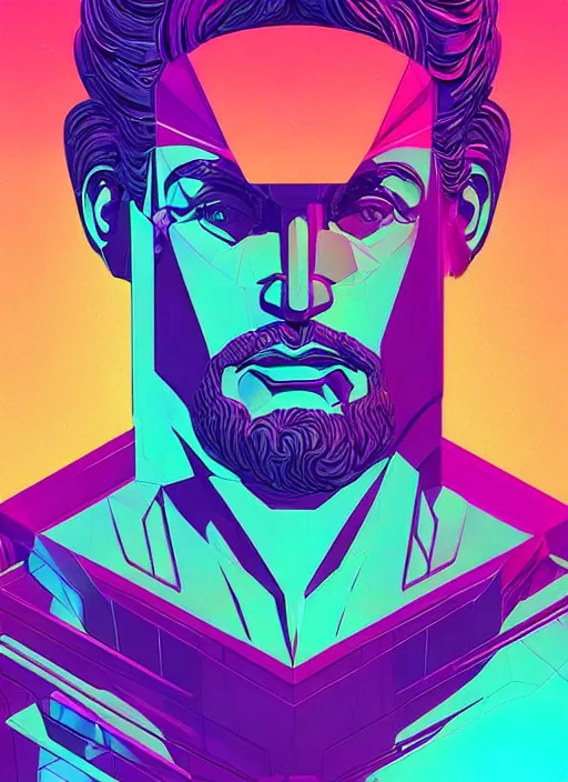 Prompt: statue of hercules, heroic, beeple, android jones, dan mumford, vaporwave, retrowave, black background, neon wiring, black, glitch, strong contrast, cuts, pinterest, trending on artstation