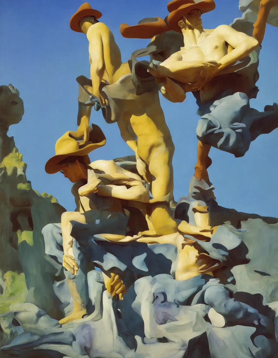 Image similar to a cowboy turning into bloomsby edward hopper. tropical sea slugs. complementary colors. national geographic. 8 k, rendered in octane, smooth gradients. sculpture by antonio canova. a cowboy by slim aarons, by zhang kechun, by lynda benglis, by frank frazetta.