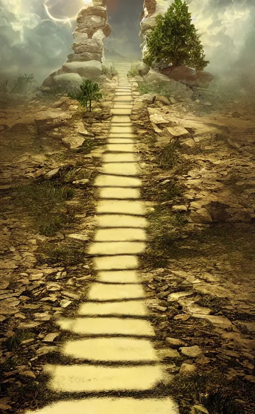 Image similar to a pathway to heaven leading up into the sky, god is waiting at the heaven gates, 8 k, concept art, ultra detailed