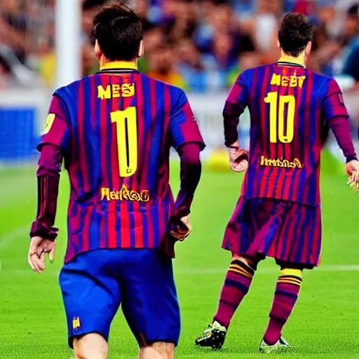 Prompt: Lionel Messi doing the Fortnite default dance after a goal