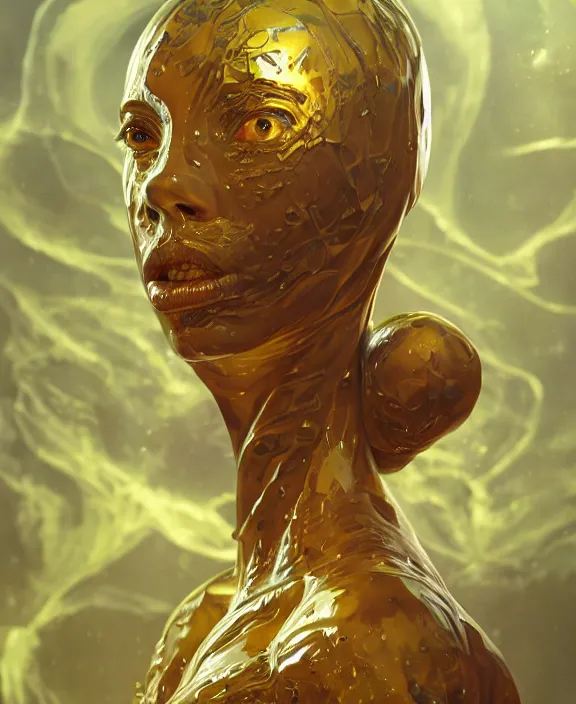 Image similar to portrait of a shining slime dripping geometric angular genderless insect alien monster, muscles, rippling, space warping and twisting, ultra realistic, concept art, intricate details, eerie, highly detailed, photorealistic, octane render, 8 k, unreal engine. art by artgerm and greg rutkowski and alphonse mucha