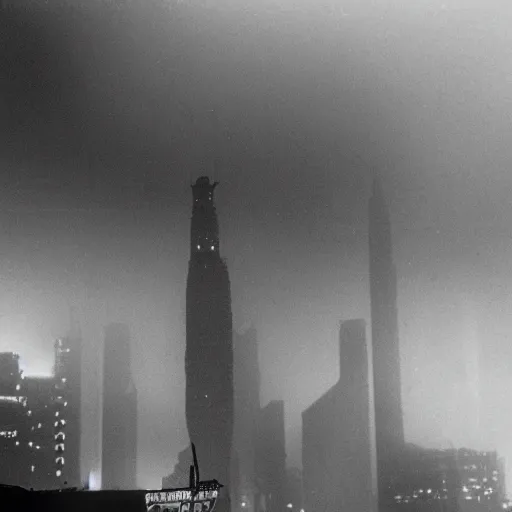 Prompt: blade Runner city, fires and smog burning before a setting sun, 80s film, dark future atmosphere, 35mm
