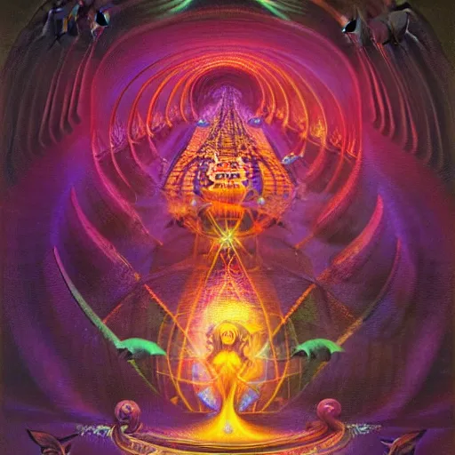 Image similar to the sacred goddess, hermetic, occult, surreal, hidden knowledge by Paul Lehr, Karl Kopinski, Ayahuasca'