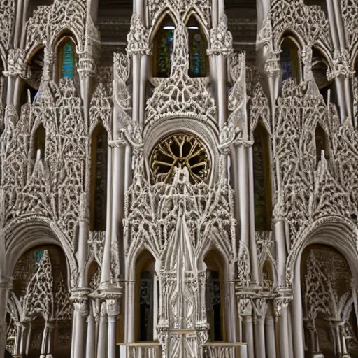 Image similar to a beautiful hyperrealistic 3 d render of an ivory sculpture of an ornate detailed cathedral populated by mandelbrot fractals, micro detail, 8 k, unreal engine, volumetric lighting, octane renderer, catholicpunk, colorful, physically based rendering, carved soap, trending on cgsociety