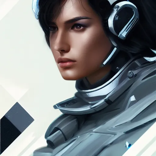 Image similar to portrait of a beautiful dark - haired androgynous space ranger, soft lightning, high detailed, intricate, elegant, smooth, sharp focus, cyberpunk, high contrast, artstation, art by lily abdullina and borja pindado,