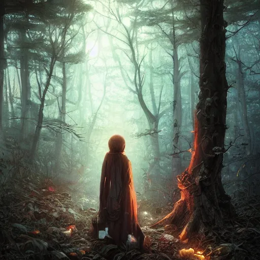 Image similar to highly detailed creepy forest mother mage, stephen bliss, unreal engine, fantasy art by greg rutkowski, loish, rhads, ferdinand knab, makoto shinkai and lois van baarle, ilya kuvshinov, rossdraws, tom bagshaw, global illumination, radiant light, detailed and intricate environment